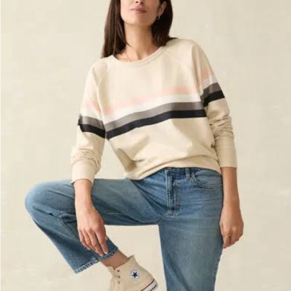 Faherty Cream and Black Striped Sweatshirt